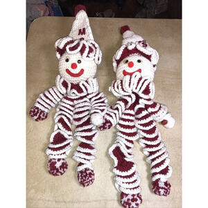2 Vtg Clown Crochet Dolls Yarn Handmade Mississippi State Football MCM 80s Fan